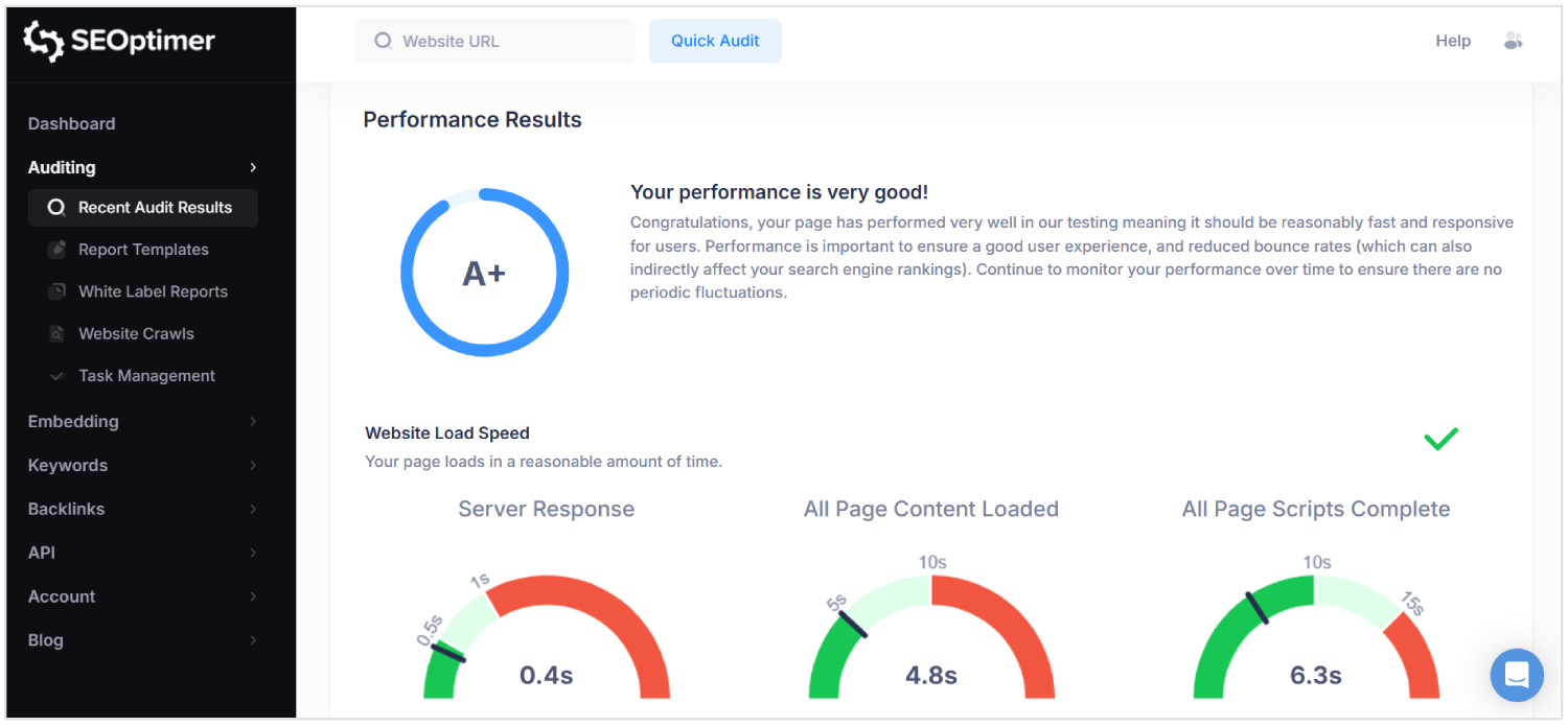 audit kinerja SEOptimer